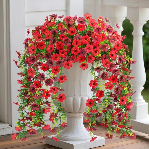 8PCS Artificial Hanging Fake Flowers for Outdoor Decoration Faux Silk Flowers Plants for Outdoor Outside Planter UV Resistant Daisy with Eucalyptus Leaves, Porch Front Door Patio Balcony Yard Décor in Saudi Arabia