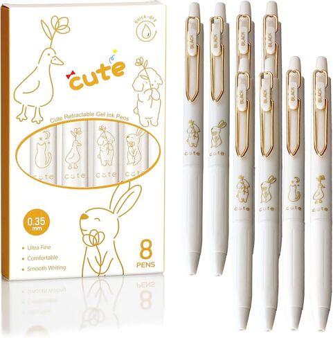 0.35 Retractable Gel Pen Set - 0.35mm Ultra Fine Smear-Proof Black Ink,Cute Kawaii Animal Stationery for Doodle & Note Taking (Pack of 8) in Saudi Arabia