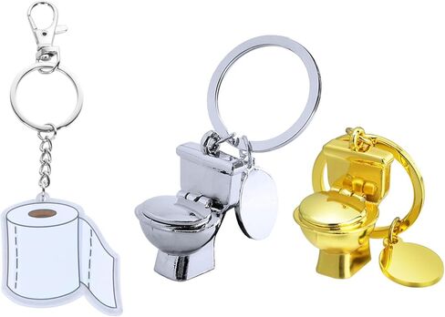 3 Pcs Metal Mini Toilet Keychain Creative Acrylic Toilet Roll Paper Keychain for Men Women Pendant Decor in Kuwait