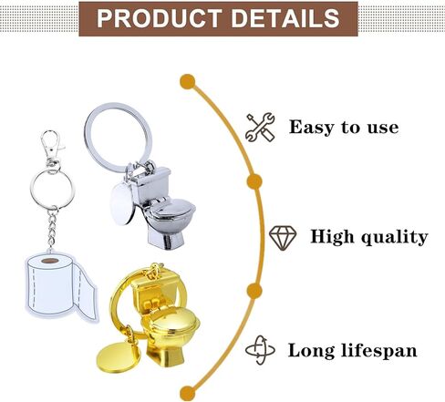 3 Pcs Metal Mini Toilet Keychain Creative Acrylic Toilet Roll Paper Keychain for Men Women Pendant Decor in Kuwait