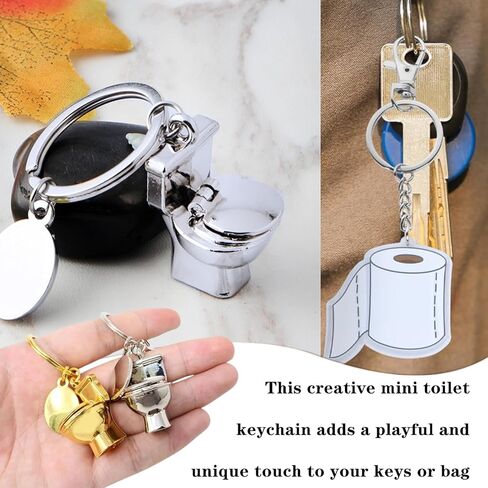 3 Pcs Metal Mini Toilet Keychain Creative Acrylic Toilet Roll Paper Keychain for Men Women Pendant Decor in Kuwait