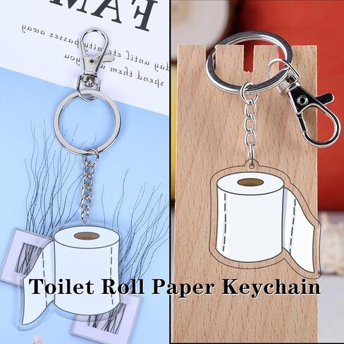 3 Pcs Metal Mini Toilet Keychain Creative Acrylic Toilet Roll Paper Keychain for Men Women Pendant Decor in Kuwait