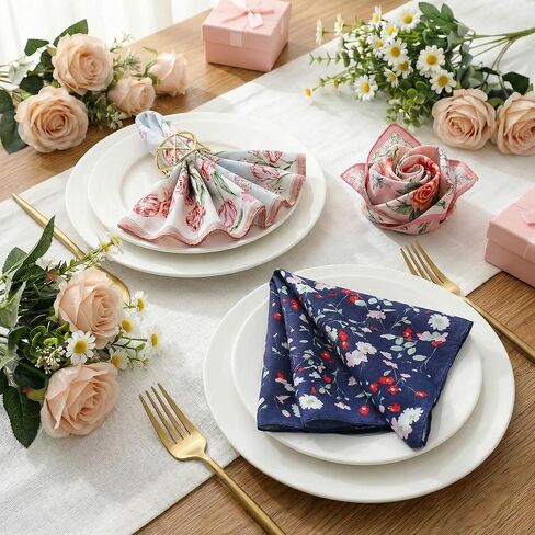 Goaste 16 Pack Cotton Handkerchiefs for Women, 17.7 Inch Women Hankies with Vintage Floral Print, Soft Pure Cotton Ladies Hankies, Multi-color Pocket Square Towel for Gifting, Weddings, Tea Party in Saudi Arabia