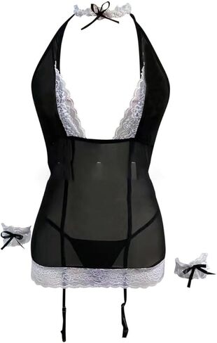 ملابس داخلية نسائية مثيرة للخادمة أزياء تنكرية فرنسية شقية لطيفة من الدانتيل فستان بيبي دول سيرفيرت ملابس لعب الأدوار للهالوين in Kuwait