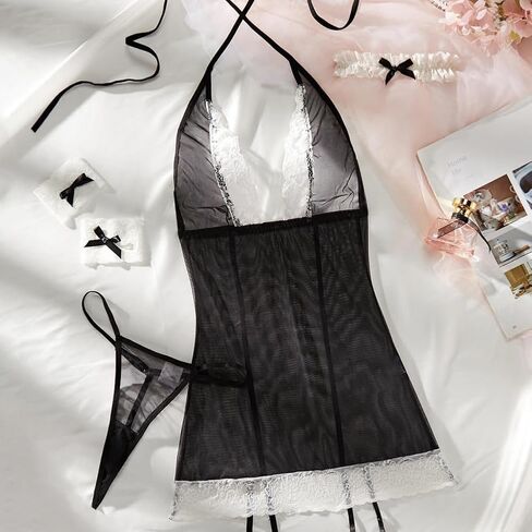 ملابس داخلية نسائية مثيرة للخادمة أزياء تنكرية فرنسية شقية لطيفة من الدانتيل فستان بيبي دول سيرفيرت ملابس لعب الأدوار للهالوين in Kuwait