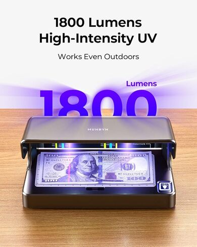MUNBYN IMC26 Counterfeit Bill Detector, Money Checker with Dual UV LED Light for Credit Card & ID Detection, Suitable for All Currencies, Auto On/Off, Rechargeable Battery, Suitable for Outdoor Use in Saudi Arabia