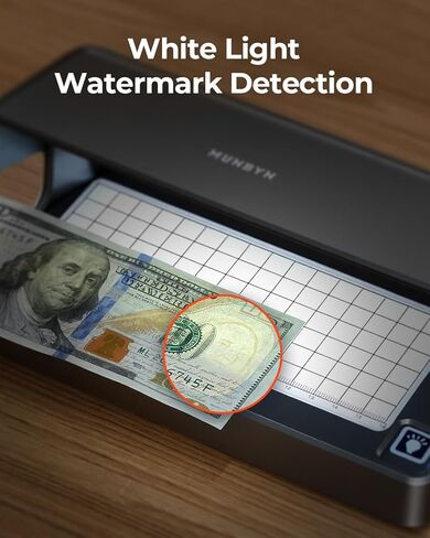 MUNBYN IMC26 Counterfeit Bill Detector, Money Checker with Dual UV LED Light for Credit Card & ID Detection, Suitable for All Currencies, Auto On/Off, Rechargeable Battery, Suitable for Outdoor Use in Saudi Arabia