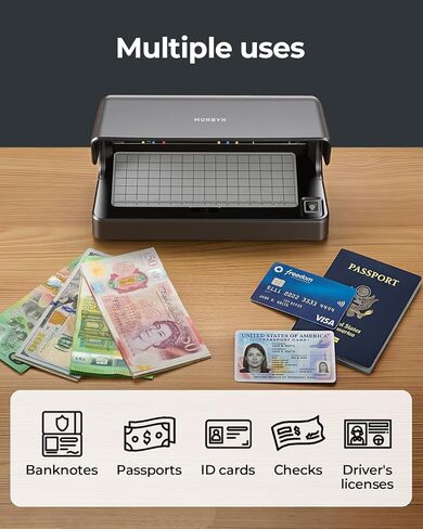 MUNBYN IMC26 Counterfeit Bill Detector, Money Checker with Dual UV LED Light for Credit Card & ID Detection, Suitable for All Currencies, Auto On/Off, Rechargeable Battery, Suitable for Outdoor Use in Saudi Arabia