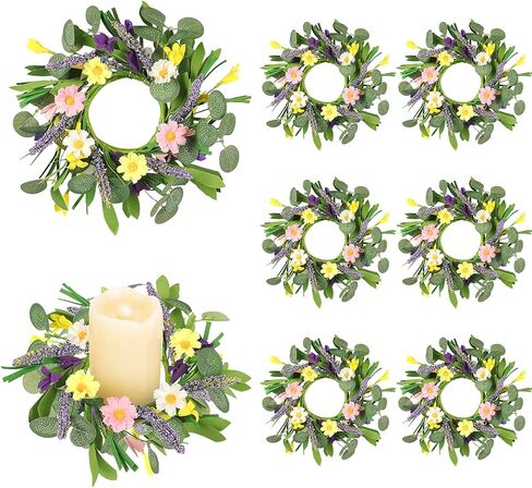 8 قطع من أكاليل شموع الربيع، إكليل زهور الأقحوان الاصطناعي الصغير مقاس 3.6 بوصة للشموع الدعامة، تزيين خزانة المطبخ في الربيع والصيف، ديكور الطاولة، حامل شمعدان لحفلات الزفاف in Kuwait