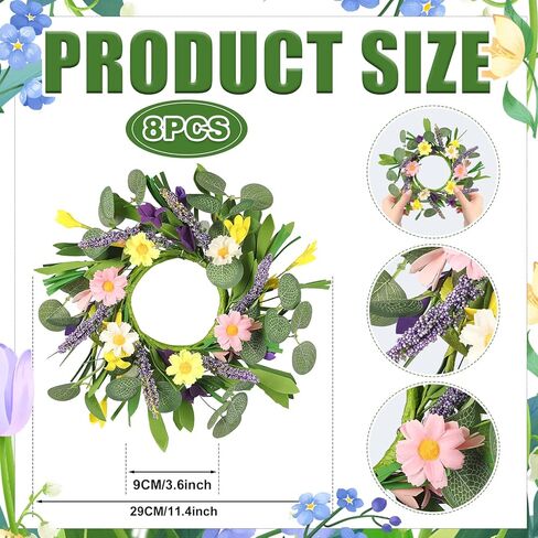 8 قطع من أكاليل شموع الربيع، إكليل زهور الأقحوان الاصطناعي الصغير مقاس 3.6 بوصة للشموع الدعامة، تزيين خزانة المطبخ في الربيع والصيف، ديكور الطاولة، حامل شمعدان لحفلات الزفاف in Kuwait