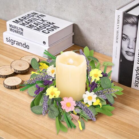 8 قطع من أكاليل شموع الربيع، إكليل زهور الأقحوان الاصطناعي الصغير مقاس 3.6 بوصة للشموع الدعامة، تزيين خزانة المطبخ في الربيع والصيف، ديكور الطاولة، حامل شمعدان لحفلات الزفاف in Kuwait