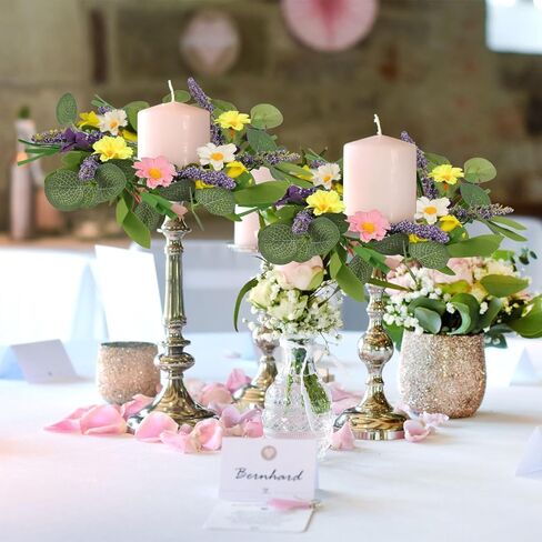 8 قطع من أكاليل شموع الربيع، إكليل زهور الأقحوان الاصطناعي الصغير مقاس 3.6 بوصة للشموع الدعامة، تزيين خزانة المطبخ في الربيع والصيف، ديكور الطاولة، حامل شمعدان لحفلات الزفاف in Kuwait