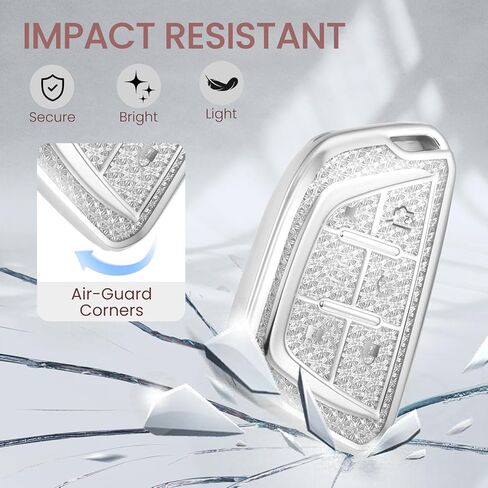 for Cadillac Key Fob Cover with Fashionable Zirconia Wristlet KeyChain, Enchanting Diamond Patterns Soft Case for Escalade ATS XT4/5/6 XTS CT5/6 ESV (White, B2) in Saudi Arabia