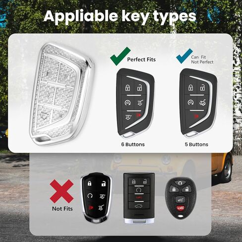 for Cadillac Key Fob Cover with Fashionable Zirconia Wristlet KeyChain, Enchanting Diamond Patterns Soft Case for Escalade ATS XT4/5/6 XTS CT5/6 ESV (White, B2) in Saudi Arabia