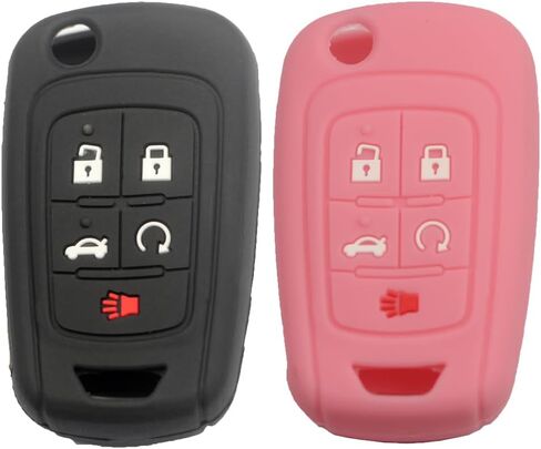 2 قطعة 5 أزرار سيليكون مطاطي فليب مفتاح فوب غطاء حماية حامل متوافق مع شيفروليه كامارو كروز إكوينوكس إمبالا ماليبو سونيك أسود رمادي in Kuwait