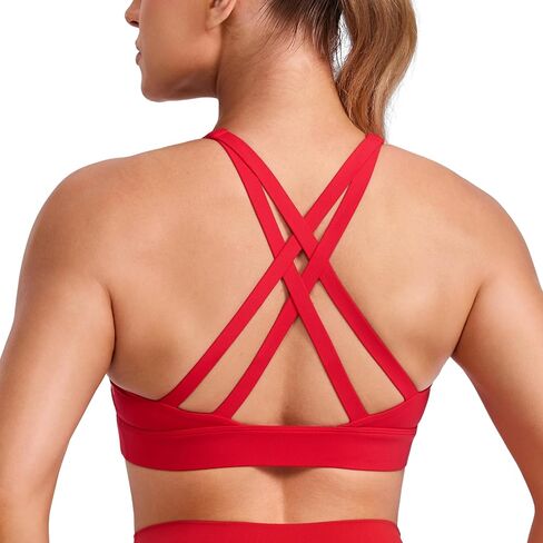 CRZ YOGA Butterlift Wide Criss Cross Straps Sports Bras for Women - Medium Impact Strappy Gym Padded Workout Top in Saudi Arabia