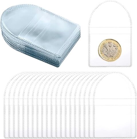 2.5 x 2.5 Inch Coin Sleeves Collectors, 50 Pcs Single Coin Protector, Small Coin Sleeves Single Pocket Coin Flips for Coins Jewelry Small Items Storage in Kuwait