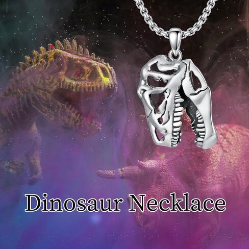 قلادة الديناصور 925 من الفضة الاسترليني T-Rex الجمجمة قلادة الشرير الحيوان الأحفوري مجوهرات للرجال in Saudi Arabia