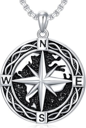 Masonic/Compass Necklace 925 Sterling Silver Pendant Necklace Jewelry Gifts for Men Women Valentine's Day Gifts(with Gift Box) in Kuwait