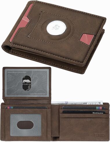 محفظة furid Air Tag للرجال رفيعة: محافظ جلدية صغيرة الحجم بنافذة لبطاقة الهوية RFID مع حامل بطاقة هوائية - هدايا للأب الزوج في ذكرى عيد الميلاد in Kuwait