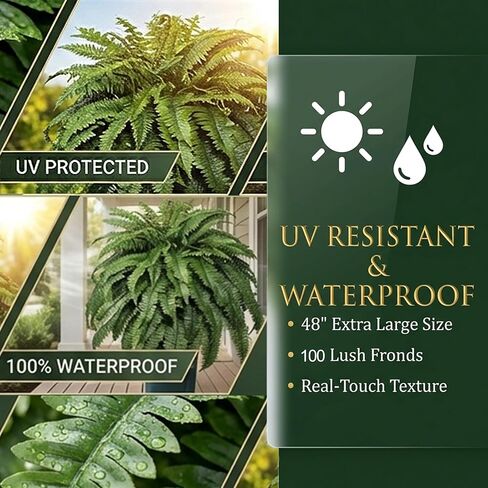 Large Artificial Fern for Outdoors, 100 Branches Fake Ferns Artificial Plants, Large Faux Ferns Outdoor Plants, Suitable for Planter Garden Porch Living Room Decor in Saudi Arabia