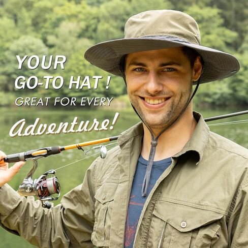 TOP-EX UPF 50 Waterproof Sun Hats for Men & Women with Wide Brim, UV Protection Safari Hat Chin Strap, Breathable for Outdoor in Saudi Arabia