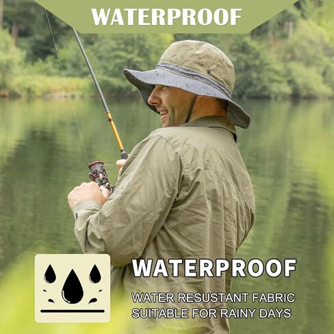 TOP-EX UPF 50 Waterproof Sun Hats for Men & Women with Wide Brim, UV Protection Safari Hat Chin Strap, Breathable for Outdoor in Saudi Arabia
