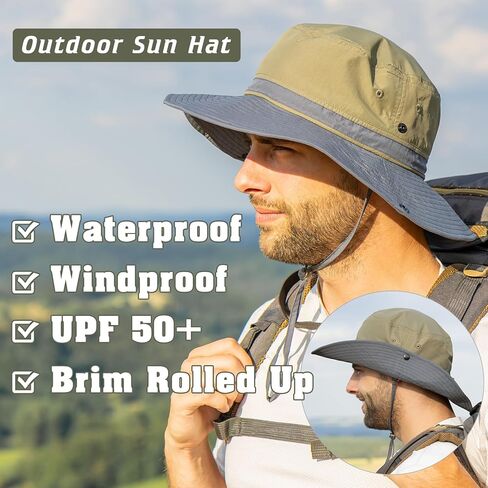 TOP-EX UPF 50 Waterproof Sun Hats for Men & Women with Wide Brim, UV Protection Safari Hat Chin Strap, Breathable for Outdoor in Saudi Arabia