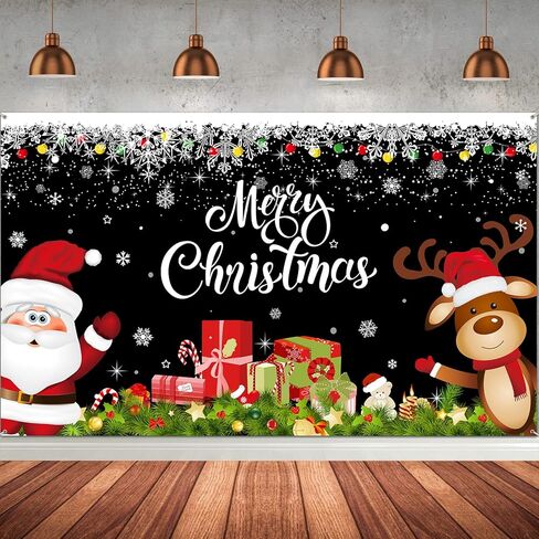 Irenare Christmas Banner Backdrop Santa Claus Reindeer Merry Christmas Banner Indoor for Xmas Holiday Party Photo Booth Photography Wall Hanging Decor, 72.8 X 43.3 Inch(Red, Solid-Color Pattern) in Saudi Arabia