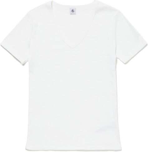 Petit Bateau ONE Pack Women's Short Sleeves White V Neck TOP Sizes XXS-L Style 53407 (Size Small Style 53407 Womens White) in Kuwait