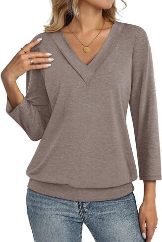TCITICMISS Womens 3/4 Sleeve Tops Banded Bottom V Neck Summer T Shirt Casual Basic Tops in Saudi Arabia