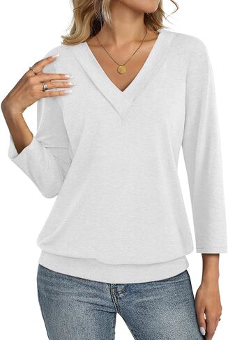 TCITICMISS Womens 3/4 Sleeve Tops Banded Bottom V Neck Summer T Shirt Casual Basic Tops in Kuwait