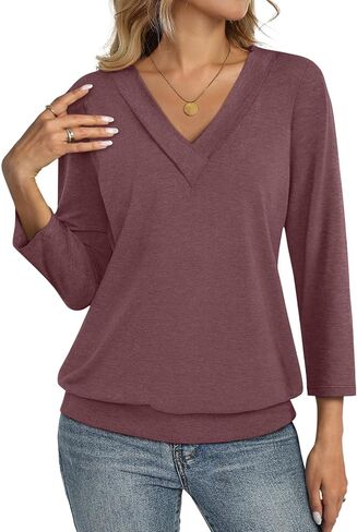 TCITICMISS Womens 3/4 Sleeve Tops Banded Bottom V Neck Summer T Shirt Casual Basic Tops in Saudi Arabia