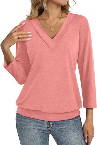 TCITICMISS Womens 3/4 Sleeve Tops Banded Bottom V Neck Summer T Shirt Casual Basic Tops in Saudi Arabia