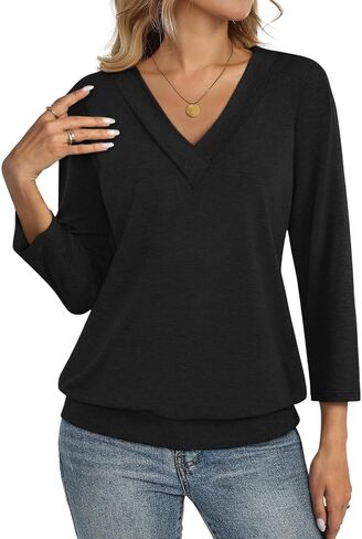 TCITICMISS Womens 3/4 Sleeve Tops Banded Bottom V Neck Summer T Shirt Casual Basic Tops in Saudi Arabia