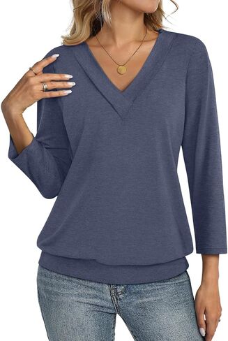 TCITICMISS Womens 3/4 Sleeve Tops Banded Bottom V Neck Summer T Shirt Casual Basic Tops in Saudi Arabia