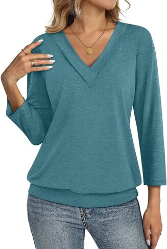 TCITICMISS Womens 3/4 Sleeve Tops Banded Bottom V Neck Summer T Shirt Casual Basic Tops in Saudi Arabia