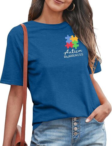 Autism Awareness Shirt for Women: Autism Acceptance Puzzle Piece Tshirt Autism Mom Tee Support Autism Teacher Tops in Saudi Arabia