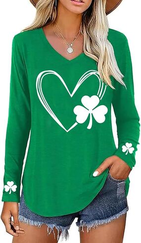 LLHXRUI Women's St Patrick's Day T Shirts-Irish Lucky Shamrock Long Sleeve Holiday Tops in Saudi Arabia