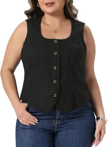 Agnes Orinda Plus Size Linen Vest for Women Sleeveless Lined Waistcoat Vest Top Vintage Fashion Casual Work in Saudi Arabia