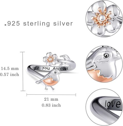 Robin Bird Open Rings 925 Sterling Silver Adjustable Rings Robin Bird Jewelry Gift for Women in Kuwait