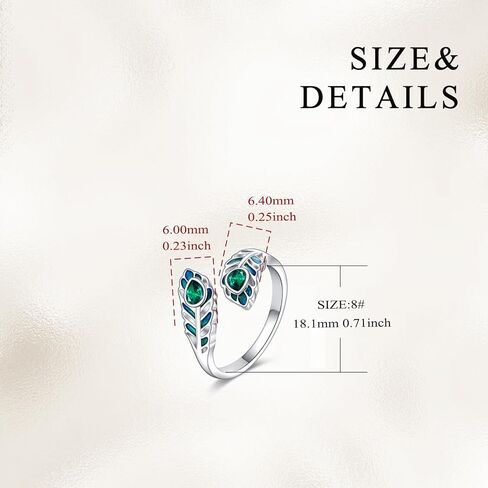 AOBOCO Peacock Feather Ring Sterling Silver Adjustable Feather Ring for Women with Emerald Feathers Jewelry Christmas Birthday Gifts in Saudi Arabia