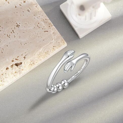 Anxiety Ring 925 Sterling Silver Hug Ring Adjustable Stress Spinner Rings Jewelry Gifts for Anxiety Women in Kuwait