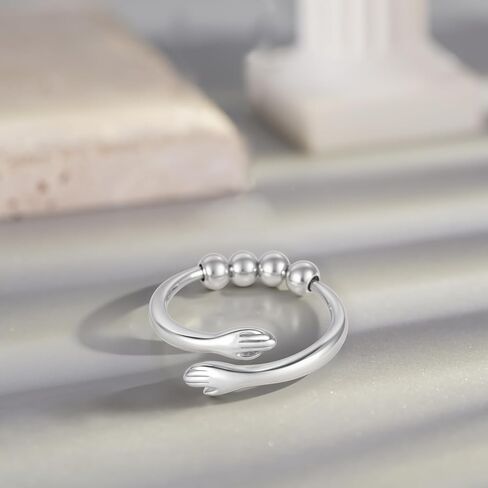 Anxiety Ring 925 Sterling Silver Hug Ring Adjustable Stress Spinner Rings Jewelry Gifts for Anxiety Women in Kuwait
