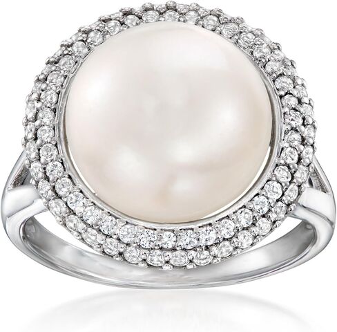 Ross-Simons 12-12.5mm Cultured Pearl and .90 ct. t.w. White Topaz Ring in Sterling Silver in Saudi Arabia