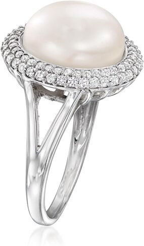 Ross-Simons 12-12.5mm Cultured Pearl and .90 ct. t.w. White Topaz Ring in Sterling Silver in Saudi Arabia