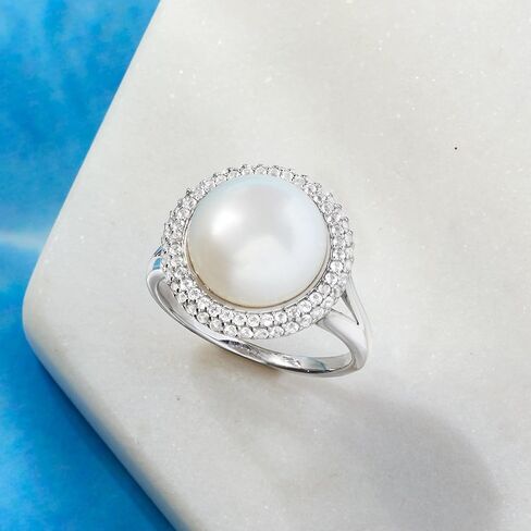 Ross-Simons 12-12.5mm Cultured Pearl and .90 ct. t.w. White Topaz Ring in Sterling Silver in Saudi Arabia