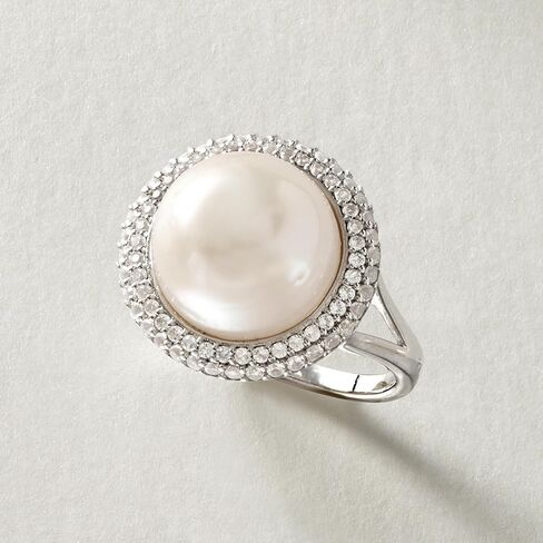 Ross-Simons 12-12.5mm Cultured Pearl and .90 ct. t.w. White Topaz Ring in Sterling Silver in Saudi Arabia