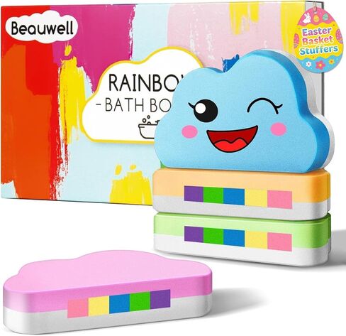 Rainbow Bath Bombs Gift Set, Handmade and Organic 4 Pcs Bath Bombs for Kids Women Relaxing with Natural Ingredients Bubble Bath Bath Toys Birthday Gifts for Women Her, Halloween Party Favors for Kids in Kuwait