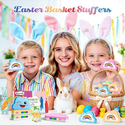 Rainbow Bath Bombs Gift Set, Handmade and Organic 4 Pcs Bath Bombs for Kids Women Relaxing with Natural Ingredients Bubble Bath Bath Toys Birthday Gifts for Women Her, Halloween Party Favors for Kids in Kuwait